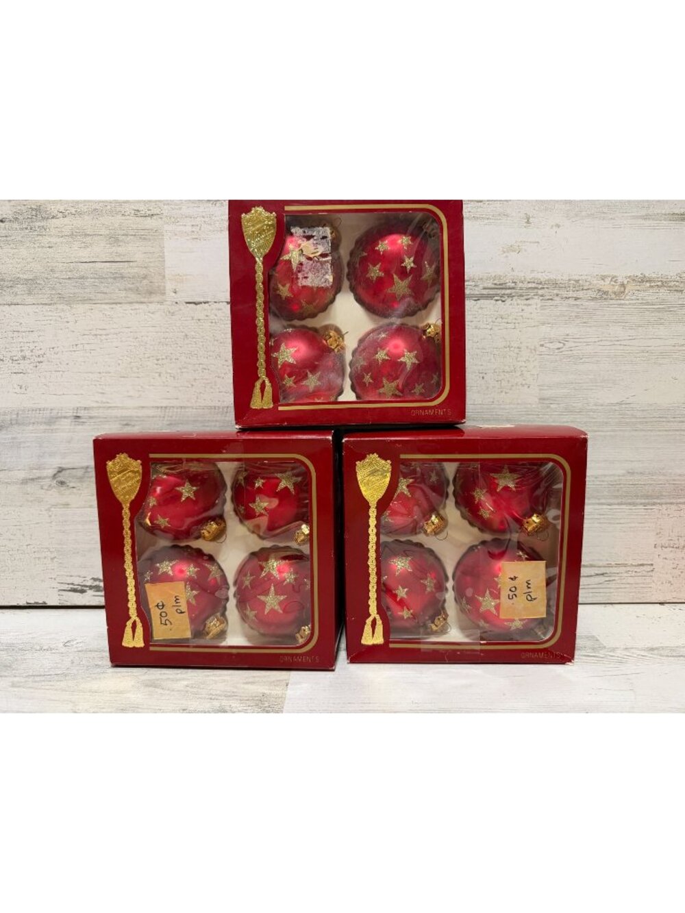 Victoria Collection Red Gold Star Glass Christmas Tree Ornament 3 Packs 4 Count